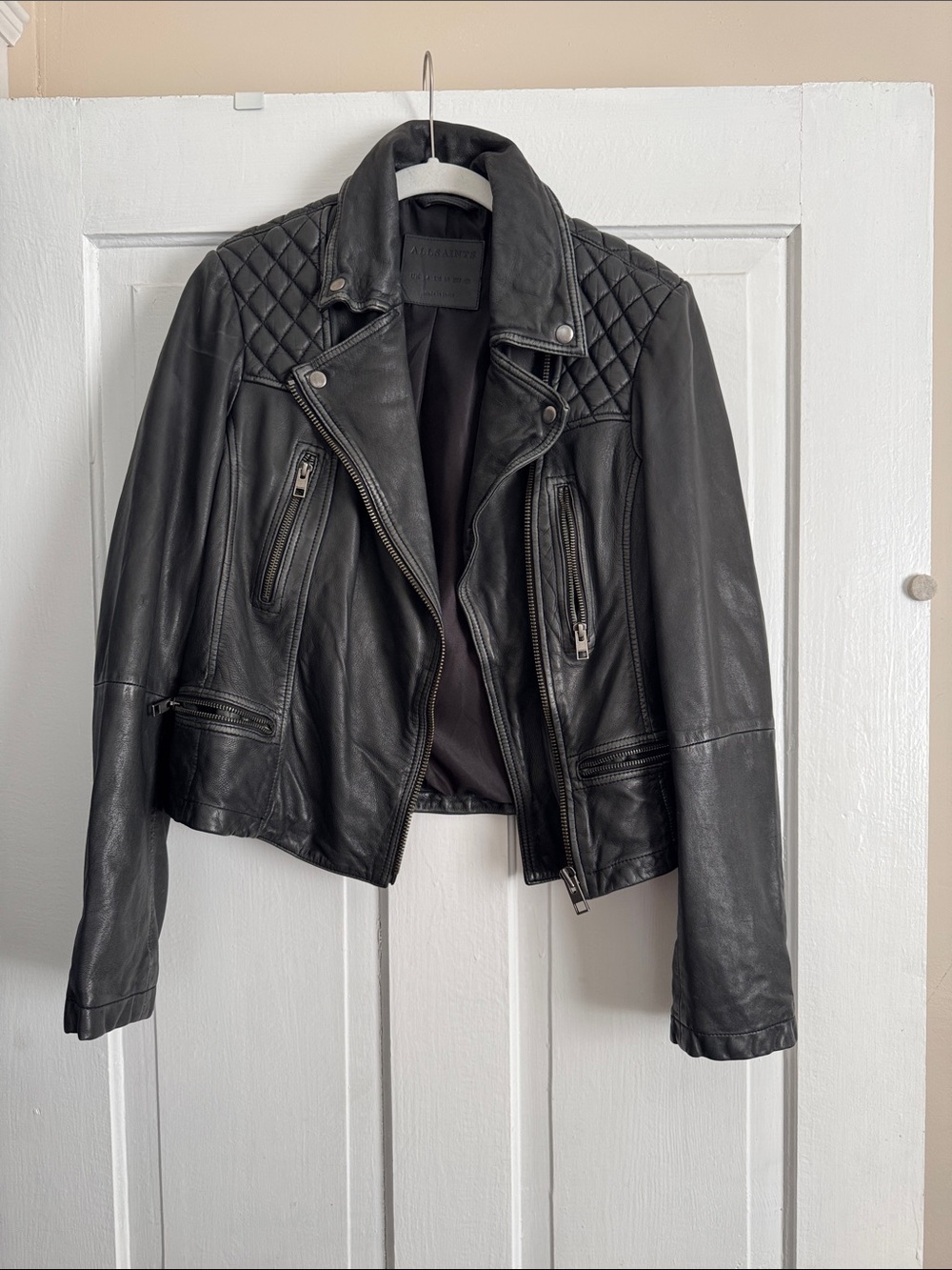 Black Quilted Leather Moto Jacket - Women's